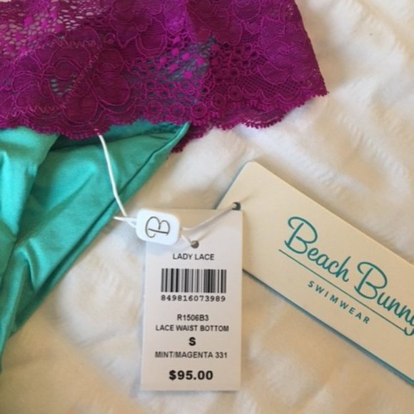 NWT BEACH BUNNY Lady Lace Bikini Mint & Magenta - Picture 4 of 8